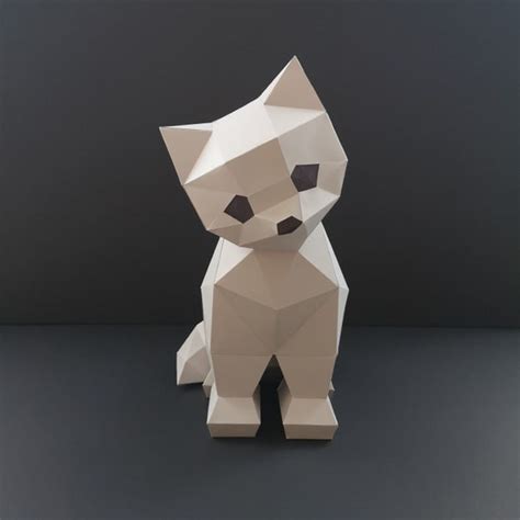 Kitten Papercraft Template Pdf 3d Paper Model Cat Home Etsy Canada