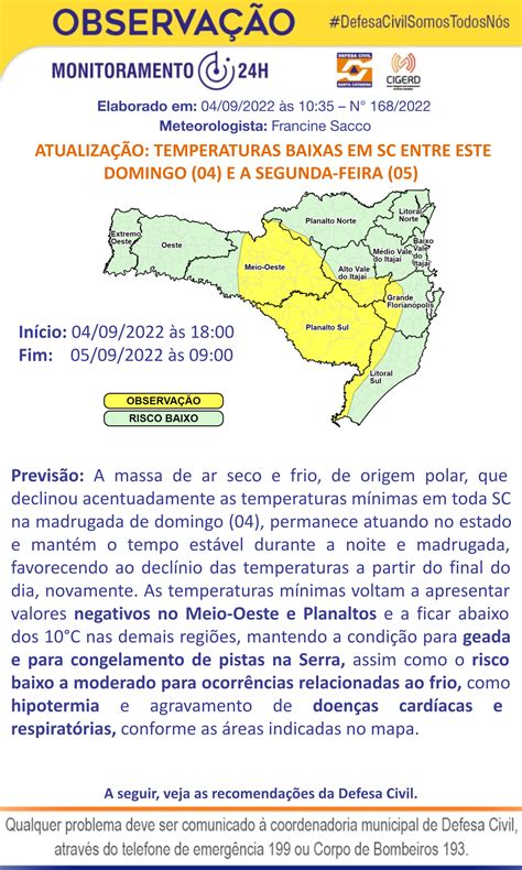 AtualizaÇÃo ObservaÇÃo MeteorolÓgica Dc Sc 04 09 10 45 Temperaturas Baixas Em Sc Entre Este