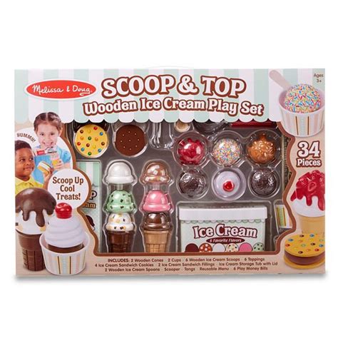Melissa And Doug Scoop And Top Wooden Ice Cream Play Set 34 Pcs