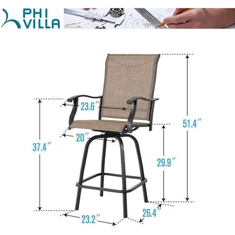 Phi Villa 2 Black Steel Frame Swivel Bar Stool Chair With Brown Solid