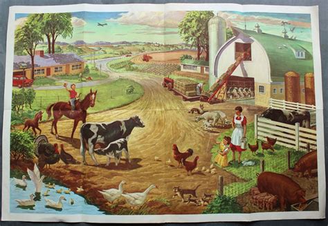 Vintage Illustrated Farm Scene Childcraft Classroom Poster