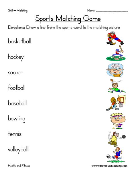 Sports Matching Worksheet Have Fun Teaching