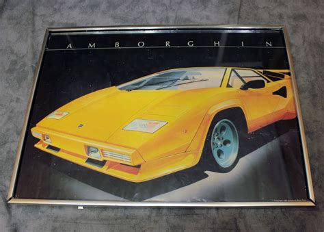 Vtg Yellow Lamborghini Countach Framed Poster 1988 Original Scholastic