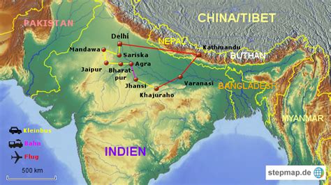 Das land grenzt im süden an indien und im norden an china. Nordindien & Nepal von Dreger - Landkarte für Indien