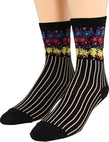 Anna Sui Floral Stripe Sock 2 Pack In Black B Lyst