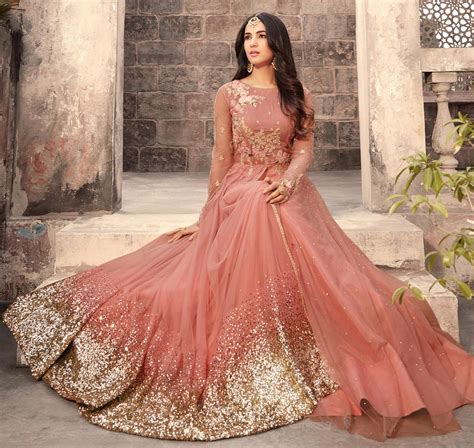 Anarkali gown with free shipping. Buy Graceful Peach Colored Designer Embroidered Partywear ...