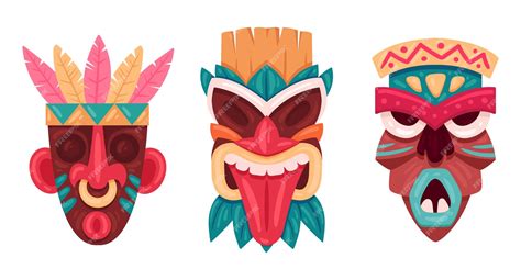 Máscaras De Tiki De Madera Máscaras Ceremoniales De Tiki De Tótem De Dibujos Animados ídolos