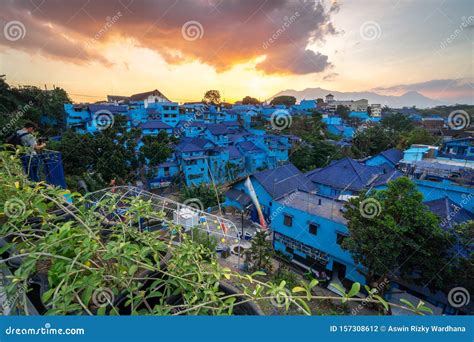Kampung Biru Arema Blue Village Malang East Java Indonesia Editorial