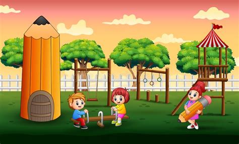 Happy Children Playing Playground Stock Illustrations 6599 Happy