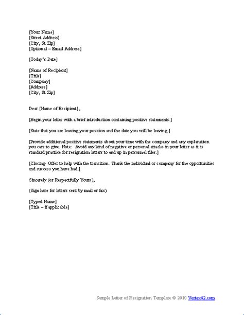 letter  resignation template resignation letter