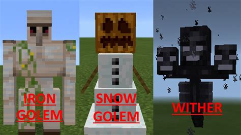 Minecraft Pe How To Spawn Iron Golem Snow Golem And Wither Youtube