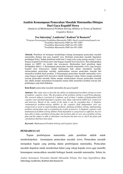 PDF Analisis Kemampuan Pemecahan Masalah Matematika Ditinjau Dari