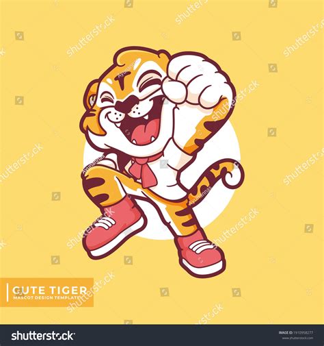 Vektor Stok Cute Tiger Mascot Logo Design Template Tanpa Royalti