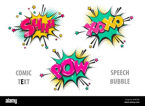 Set Comic Text Speech Bubble Shh Xoxo Pow Stock Vector Image And Art Alamy
