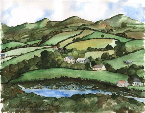 Large Ireland Watercolor Rolling Hills Of Ireland Irish Etsy
