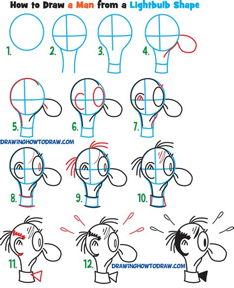 Learn How To Draw Cartoon Men Character’s Faces From Household Objects Easy Step By Step