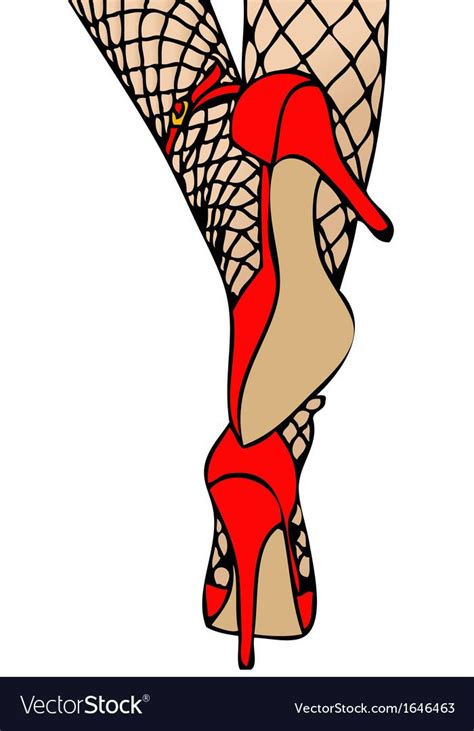 Womans Legs In Fishnet Stockings And Red High Heeled Shoes On White