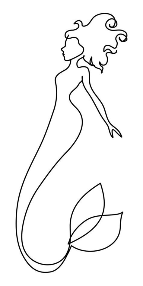 Beautiful Little Mermaid Who Draws Continuous Lines 6637754 Vector Art