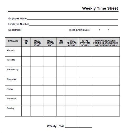 Blank Timesheet Template 9 Free Samples Examples Format