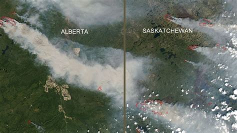 Satellite Shows Giant Smoke Plumes From Sask Alberta Forest Fires
