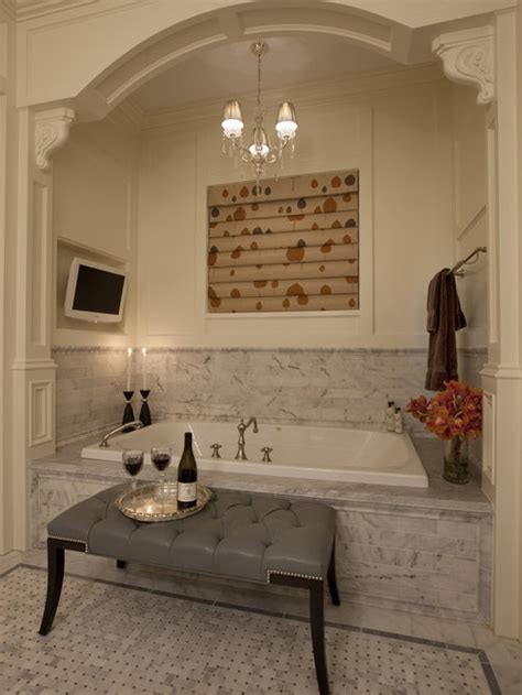 Small alcove shower tub with malta gray porcelain tile surround and dusk to dawn linear glass mosaic tile running vertically through stacked niche. Subway Tile Tub Surround Home Design Ideas, Pictures ...