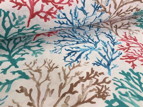 Blue Coral Reef Fabric Curtain Upholstery Cotton Material Sea Etsy