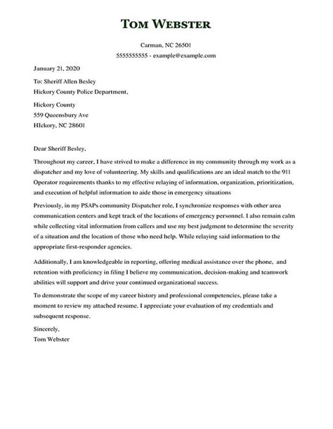 Thanks to your expertise, first responders are able to avert empathetic 911 dispatcher with over ten years experience in the workforce and a proven track record in offering the best possible. 911 Operator Cover Letter Example and Job Search Tips | Hloom
