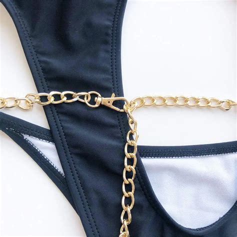 Sexy Golden Chain String High Cut Leg One Piece Swimsuit Women Swimwea