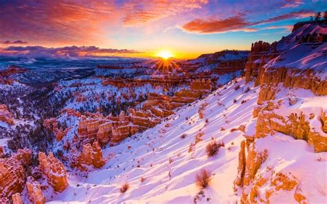Download Wallpapers Bryce Canyon National Park Winter Snow Sunset
