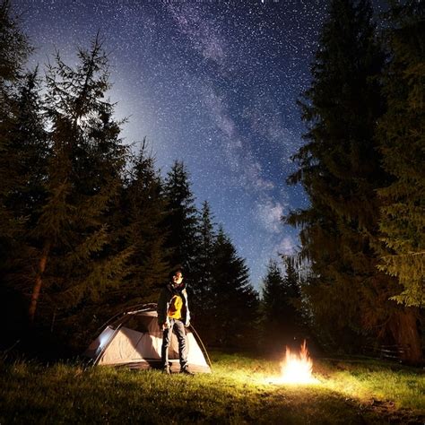 Premium Photo Night Camping In Mountains Under Starry Sky And Milky Way