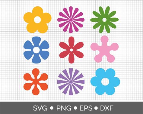 Retro Flowers Svg Bundle Groovy Flower Svg Svg Files For Etsy