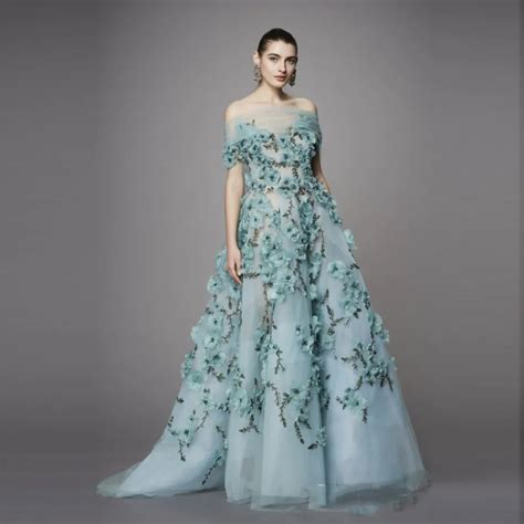 Turquoise 2017 Pretty Tulle Floral Evening Dresses 3d Flower With