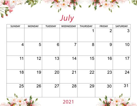 Online Cute July 2021 Calendar Eventskarma