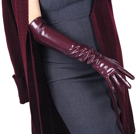 Patent Leather Long Gloves Woman Long Simulation Leather Pu Leather Gloves Mirror Bright Leather