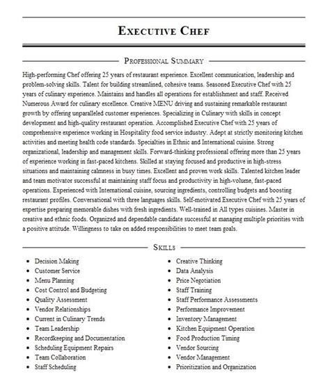 Executive Chef Resume Example