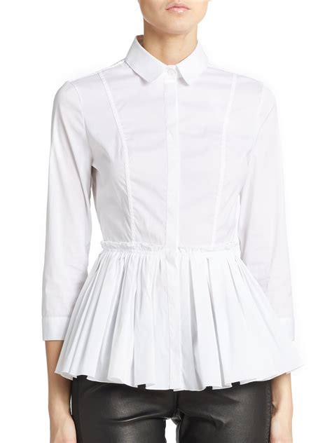 Burberry Stretch Cotton Pleated Peplum Blouse In White Lyst