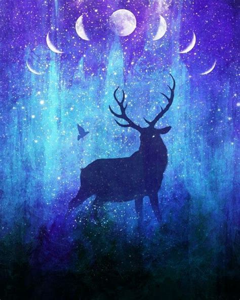Deer Moon Galaxy Art Galaxy Painting Galaxy Art Deer Art
