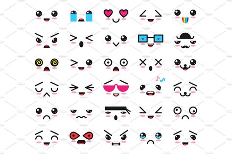 Kawaii Emoticon Vector Cartoon Emotion Character With Face Expression