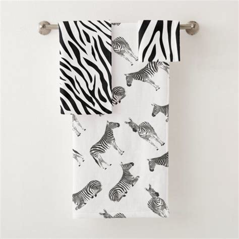 Black White Zebra Stripe Animal Pattern Bath Towel Set Bathroom Bath
