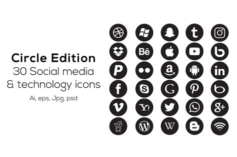 30 Circle Social Media Icons Pre Designed Photoshop Graphics