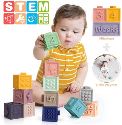 Mini Tudou 14 Pcs Baby Blocks Soft Building Blocks Toys W Milestone