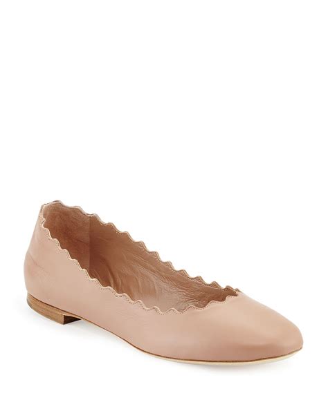 Chloe Lauren Scalloped Leather Ballet Flats Light Pink Neiman Marcus