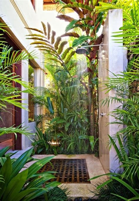 Outdoor Shower With Tropical Plant Screen Jabri Olia Outdoor Baths