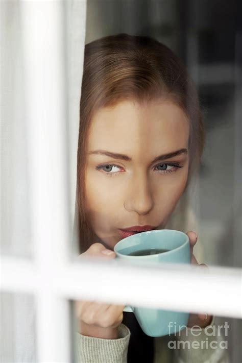 Beautiful Caucasian Woman Drinking Hot Coffee Or Tea Photograph By Piotr Marcinski Fine Art