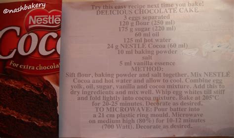 In a small bowl combine the flour, baking soda, and salt. Ask the Baker: CHOCOLATE CAKE (Nestlé Cocoa Recipe)