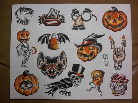 Halloween Traditional Tattoo Flash Sheet 1000 Via Etsy