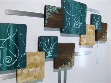 Canvas art wood art acrylic art metal art wall art sets. HUGE Teal &Brown CONTEMPORARY ABSTRACT SQUARE Wood Metal ...