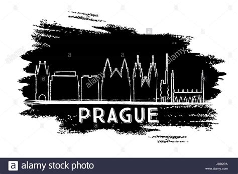 Prague Skyline Silhouette Hand Drawn Sketch Vector Illustration