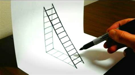 How To Draw 3d Ladder Drawing For 3d Ladder Trick Art For Kids