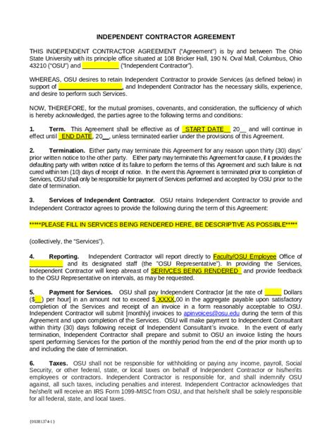 independent contractor agreement sample contractslaw insider doc template pdffiller